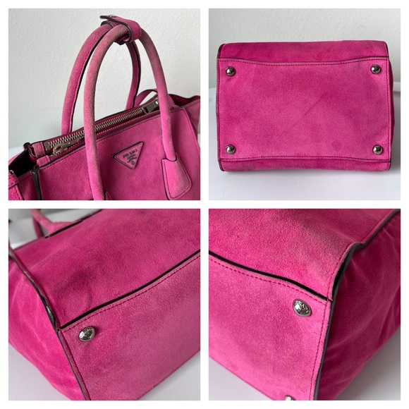 PRADA Twin Pocket 2 Way Zip Tote Pink Scamosciato Suede Convertible Bag BN2625 - Picture 12 of 15